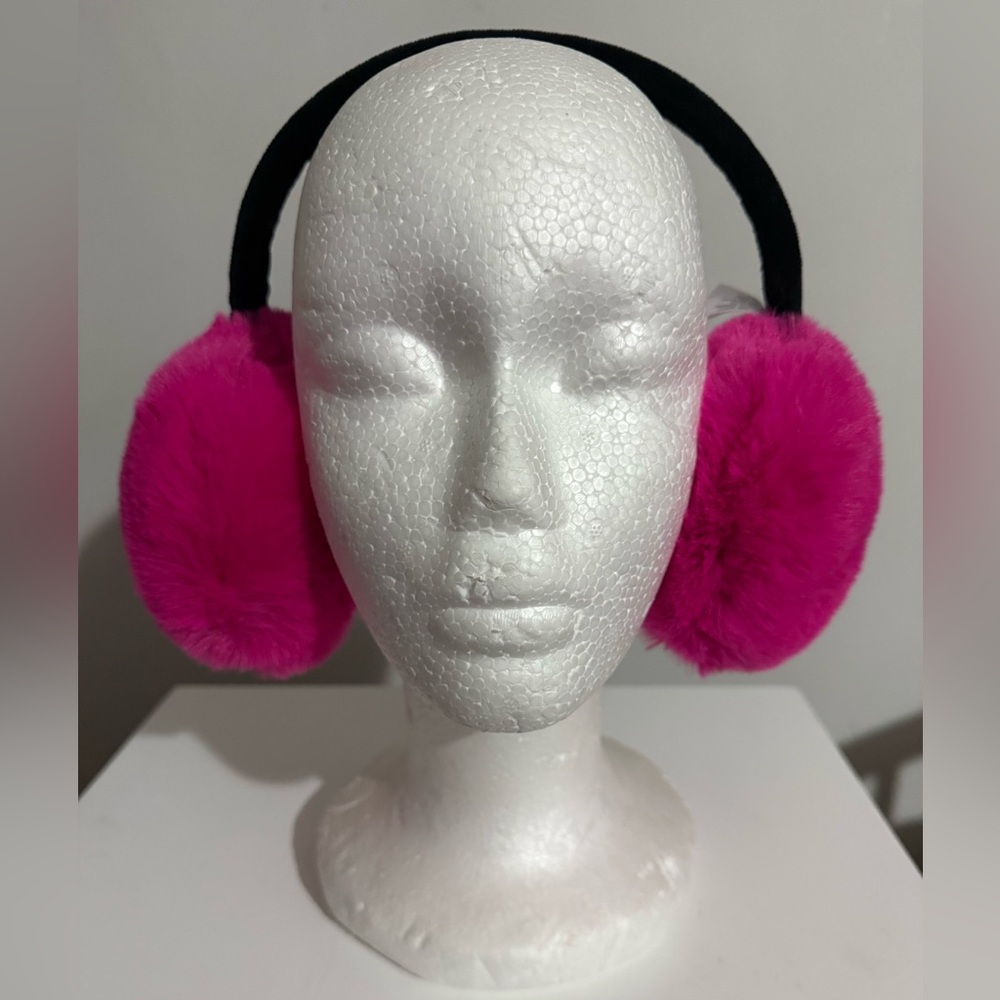 Hot pink velvet faux fur ear muffs New
